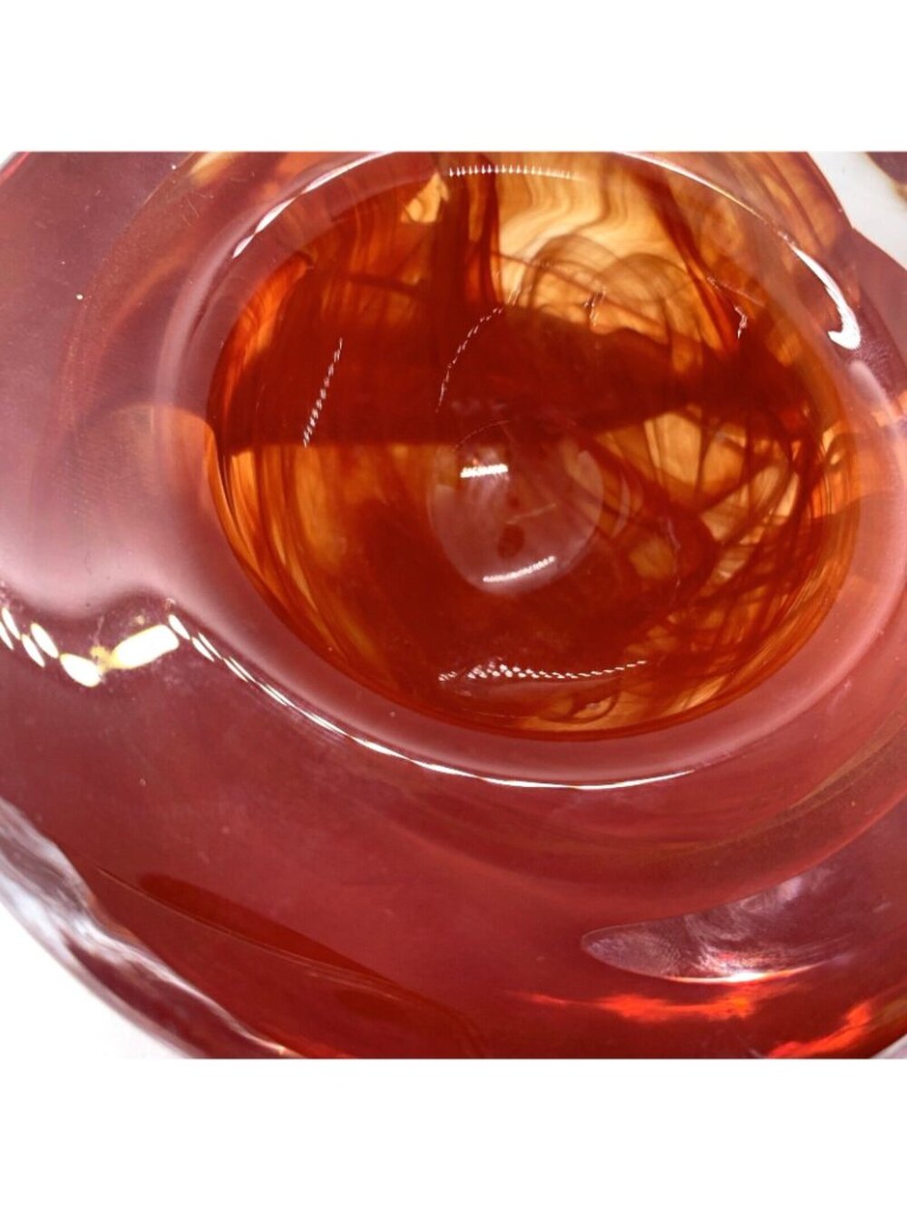 Kosta Boda Atoll Bowl Paperweight Anna Ehrner Red Swirl Art Glass Sweden - Picture 10 of 12